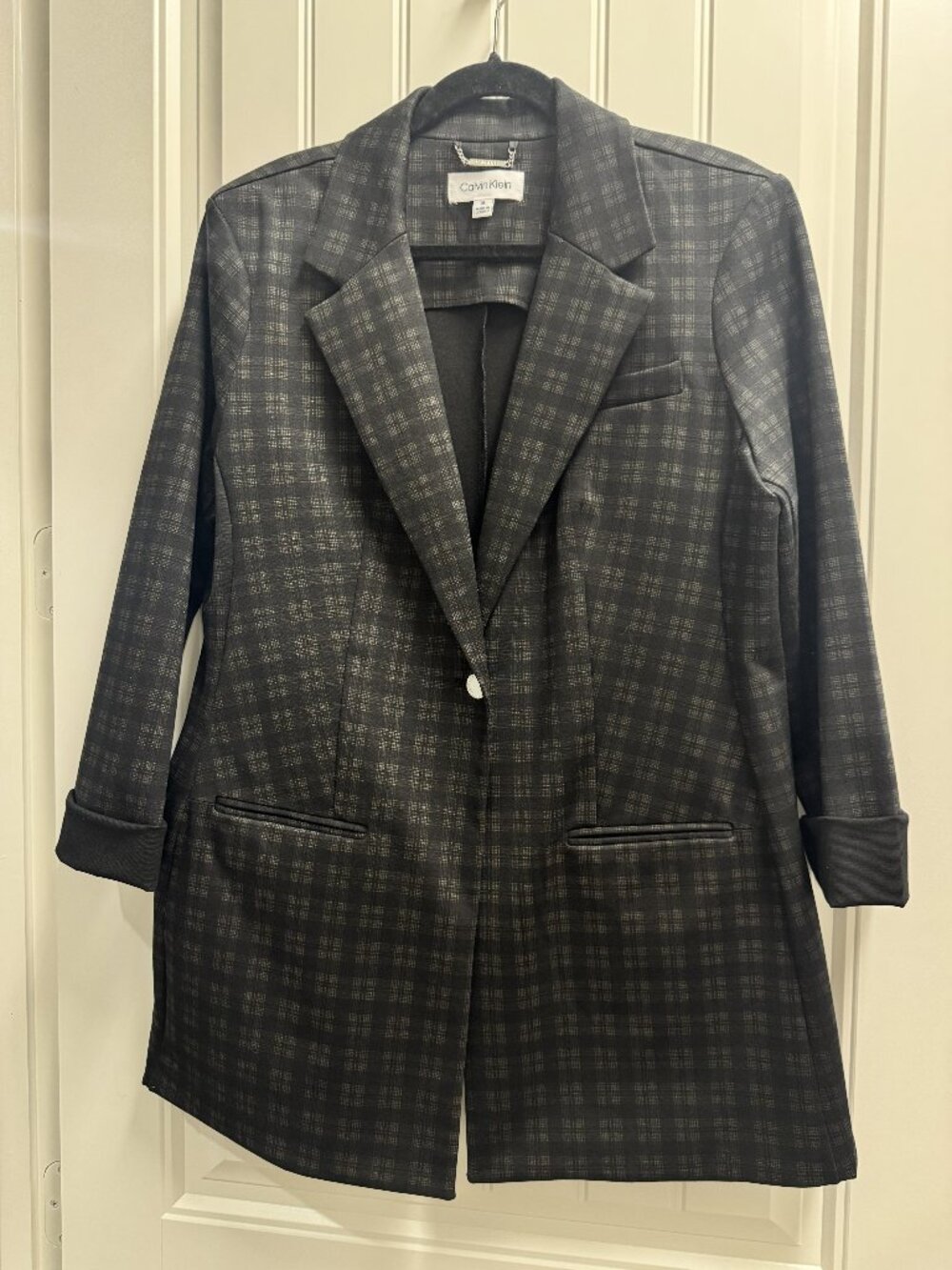 BRAND NEW Calvin Klein Black Plaid Women's Blazer, Size XL